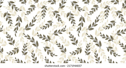 Silueta de ramas de hoja vectorial sin soldadura de fondo de patrón. Patrón de repetición dibujado a mano. Excelente para tela BG, textil, tarjetas de boda, fondos de escritorio, proyectos de embalaje, envoltura de regalo y scrapbooking