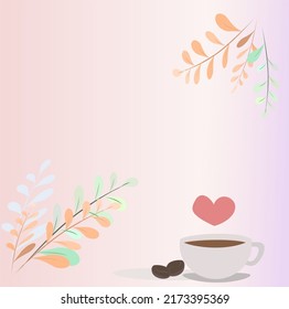 Vektorblatt, Kaffee und Herzform auf einzeln weißem Hintergrund.Romantische Textur für dekorative Karte, Tapete, Gruß, Valentinstag, Ehe.