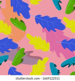 hoja vectorial con colorido sobre fondo rosado. patrón vectorial tropical hoja.