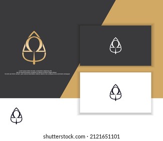 Vector leaf combine with omega symbol, golden shape and monochromatic one. Abstract emblem, design concept, logo,