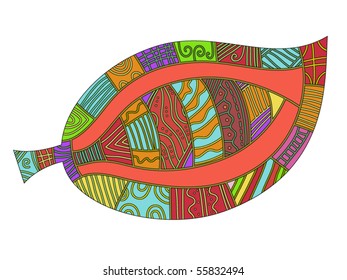 Vector leaf with different colorful pattern over white background