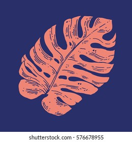 Vector leaf element isolated on violet background