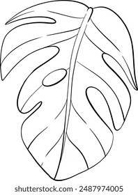 Vector leaf. Exotic Monstera, summer tree, paradise. Black circuit silhouette. Tropical plants, botany