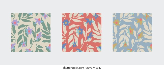 Vector leaf and flower 3 color ways seamless repeat pattern 