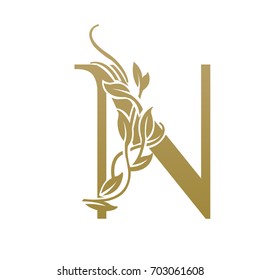Vector Leaf Golden Letter N Logo 