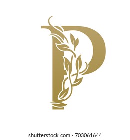 Vector Leaf Golden Letter P Logo 