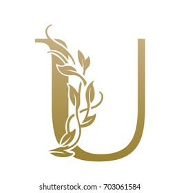 Vector Leaf Golden Letter U Logo 