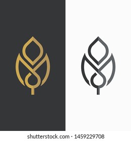 Vector leaf, golden and monochromatic. logotype element for template.