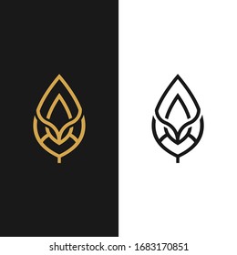 Vector leaf, golden and monochromatic. logotype element for template.