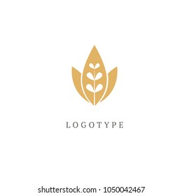 Vector leaf, golden shape and monochromatic one. Abstract emblem, design concept, logo, logotype element for template. Nature sign illustration. Luxury retro emblem. Cosmetics, Spa, Beauty salon.