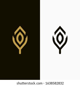 Vector leaf, golden shape and monochromatic one. Abstract emblem, design concept, logo, logotype element for template.