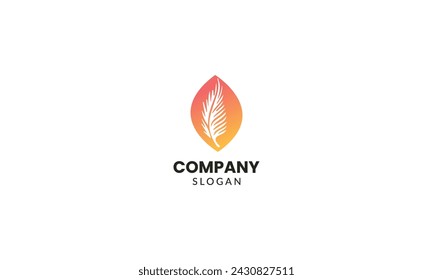 Vector leaf, golden shape and monochromatic one. Abstract emblem, design