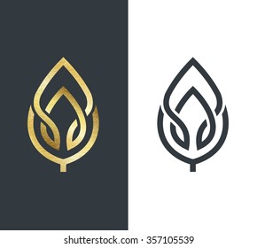 Vector leaf  golden shape   monochromatic one  Abstract emblem  design concept  logo  logotype element for template  