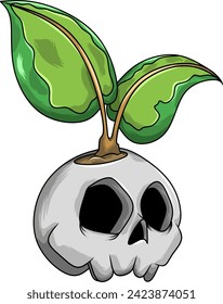 Vector of leaf grow at human head skull, head skull plant