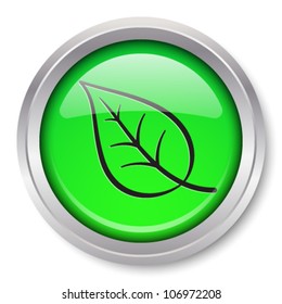 Vector Leaf Icon Glossy Metallic Button. EPS10.