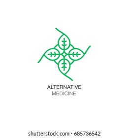 Vector leaf icon and logo design template in outline style - abstract monogram for alternative medicine, holistic centers, natural cosmetics. Green and health concept.