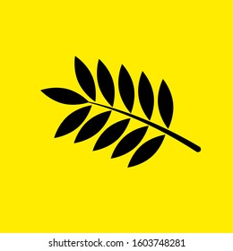 Vector Leaf Icon On Yellow Background - Black Leaf Logo