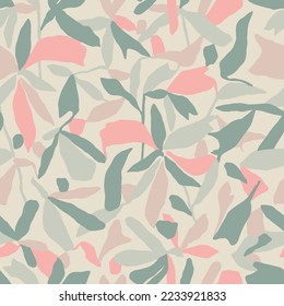 Vector leaf illustration seamless repeat pattern with pastel colors