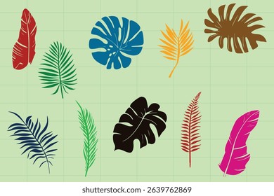 vector, leaf, leaves, decoration, foliage, botanical, nature, plant, greenery, flat, lineart, tropical, floral, garden, eco, natural, ornament, graphic, outline, illustration, design, pattern, minimal