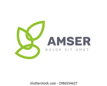 Vector leaf logo, green clean eco icon tree growth. Abstract leaf symbol logo