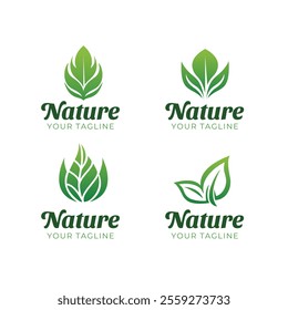 Vector leaf logo, green clean eco icon tree growth. Abstract leaf symbol logo