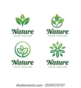 Vector leaf logo, green clean eco icon tree growth. Abstract leaf symbol logo