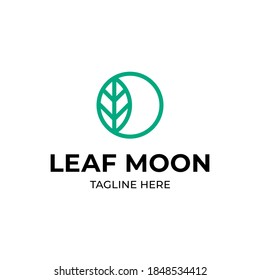 Vector leaf moon logo template. Outline ecologic logotype with crescent sign. Minimal circle icon label for different branding and identity