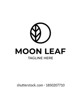 Vector leaf moon logo template. Minimal circle icon label for different branding and identity. Linear ecologic logotype with crescent sign