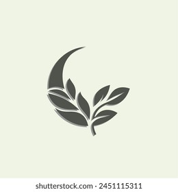 Vector leaf moon logo template. Icon labels for different brands and identities. Linear ecology logotype with crescent moon sign