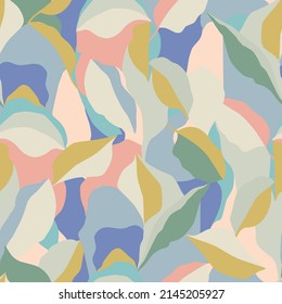 Vector leaf motif color blocking illustration seamless repeat pattern fashion and home decor print fabric digital artwork