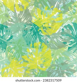 Vector leaf motif color blocking illustration seamless repeat pattern fashion and home decor print fabric. Printing with in hand drawn style. Jungle leaves.