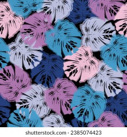 Vector leaf motif color blocking illustration seamless repeat pattern fashion and home decor print fabric. Nature textile fashion wallpaper print.