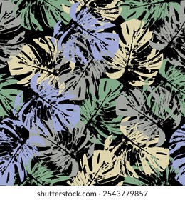 Vector leaf motif color blocking illustration seamless repeat pattern fashion and home decor print fabric. green and gold leaves. elegant print on white background