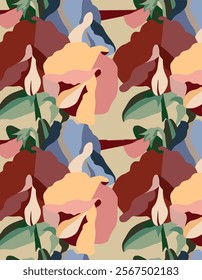 Vector leaf motif color blocking illustration seamless repeat pattern fashion and home decor print fabric digital artwork all over design. illustration background.