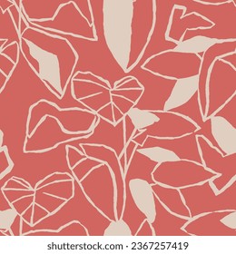 Vector leaf outline sketch illustration seamless repeat pattern digital artwork