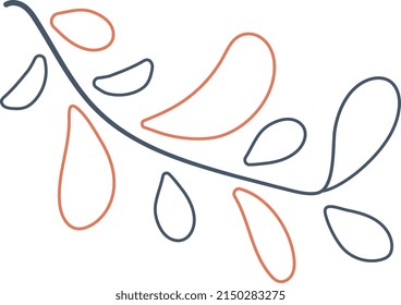 vector leaf in retro style. Leaf in in blue and orange. Contour leaf