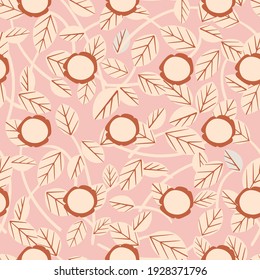 Vector leaf and round flower motif illustration seamless repeat pattern pink background
