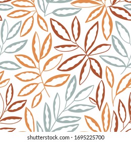 Vector leaf seamless pattern in hand-drawn style. Simple fabric design. Nature print.