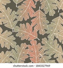 Vector Leaf Silhouettes in Green Orange Ombre on Green Background. Seamless Repeat Pattern. Background for textiles, cards, manufacturing, wallpapers, print, gift wrap and scrapbooking.