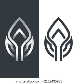 Vector leaf, silver shape and monochromatic one, Abstract emblem, logo design concept, logotype element vector template