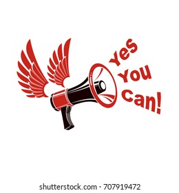 Vector leaflet created with loudspeaker equipment and yes you can inscription. Public information campaign intended to encourage or discourage definite forms of people behavior.