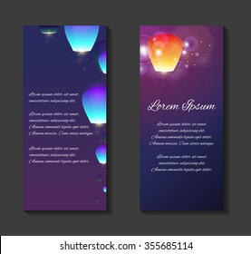 Vector leaflets, flyers, brochure template with sky lanterns and place for text for your design