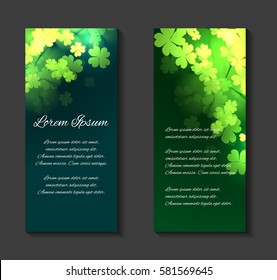 Vector leaflets, flyers, brochure template with happy four-leaf clover and place for text for your design. St.Patrick 's Day