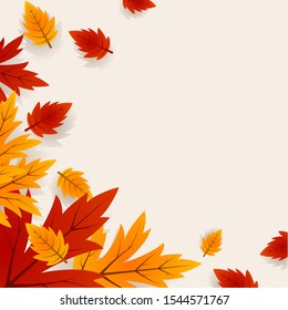Vector leafs  background with red, orange,  and yellow falling autumn leaves.illustration.