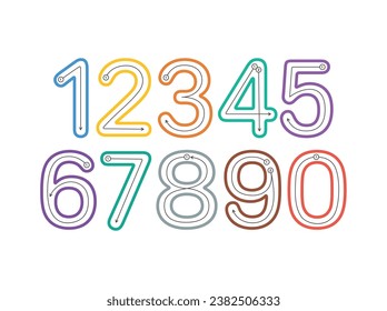 Vector learning for children, coloring pages with instructions on how to write numbers. Isolated on white background