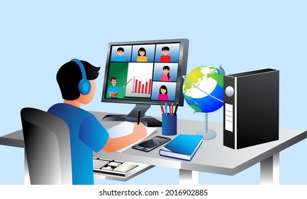 Vector learning from home. School from home. Suitable for educational content