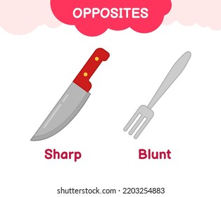 Vector learning material for kids opposites acute blunt  Cartoon illustrations sharp knife   blunt fork 
