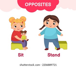 Vector Learning Material Kids Opposites Sit Stock Vector (Royalty Free ...