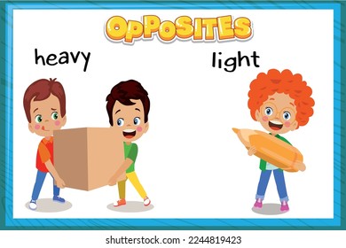 Vector learning material with opposites for children: heavy - light