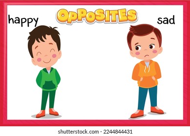 Vector learning material with opposites for children: happy-sad